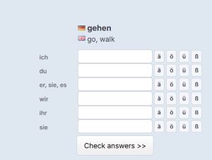 Captura de pantalla de ejercicios de conjugación
