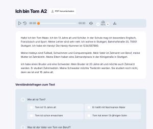 Captura de pantalla de ejercicios de lectura